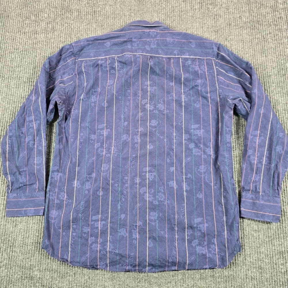 Tommy Bahama Shirt Mens Medium Blue Stripe Long Sleeve Button Up Silk Cotton - Picture 3 of 7